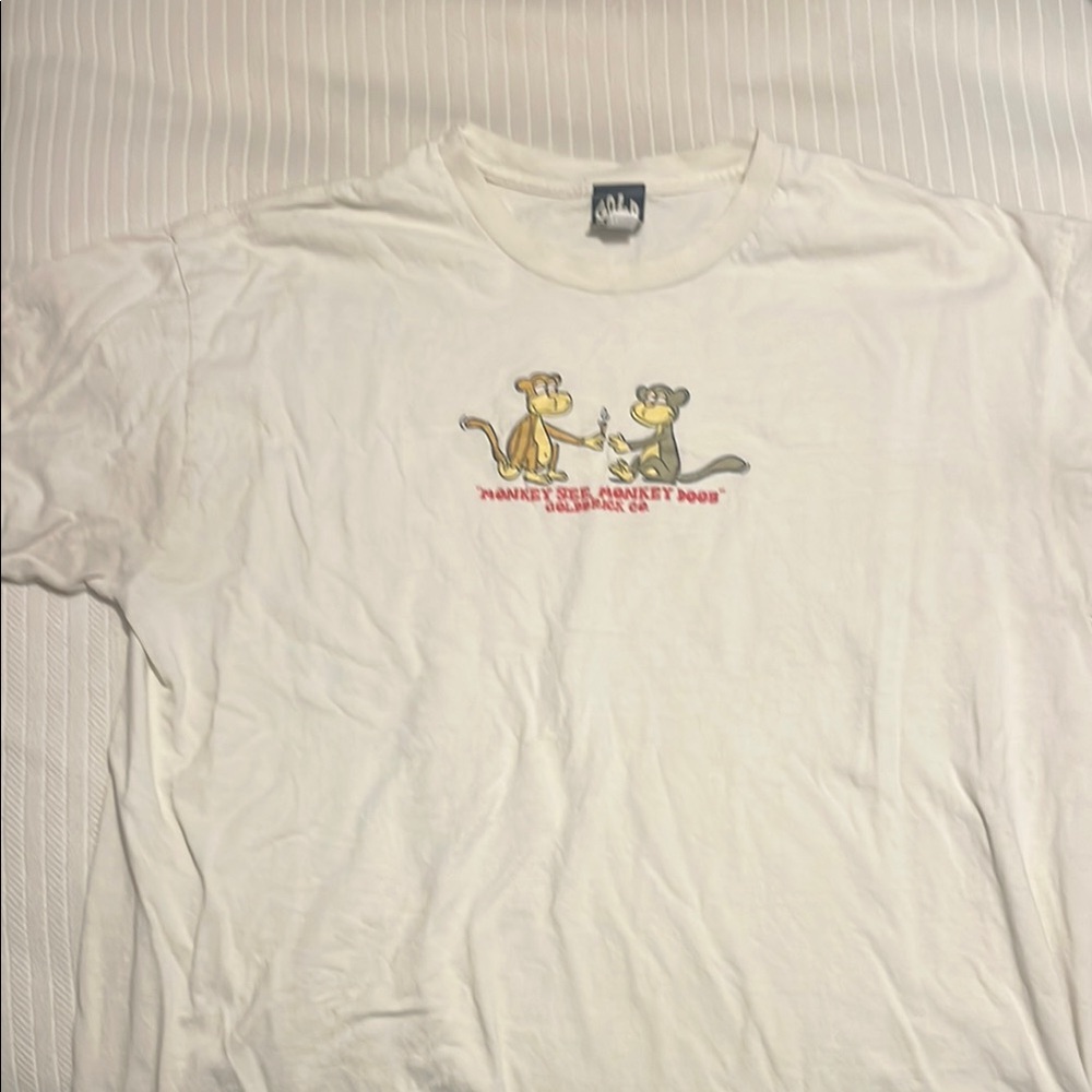 White Graphic T-Shirt “Monkey see, Monkey Doob” Goldbrick Co.